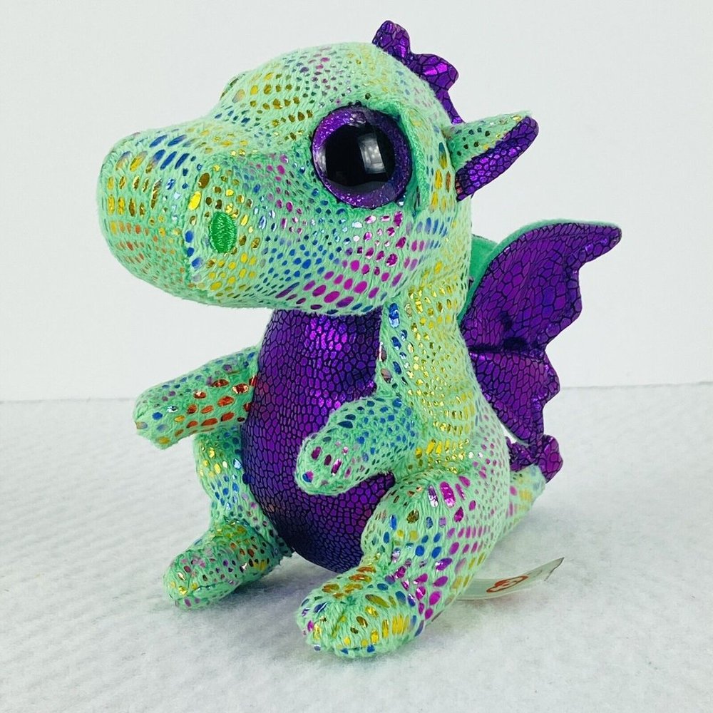Ty Beanie Boos Cinder the Dragon 6" Plush Stuffed Animal Green Purple Shiny